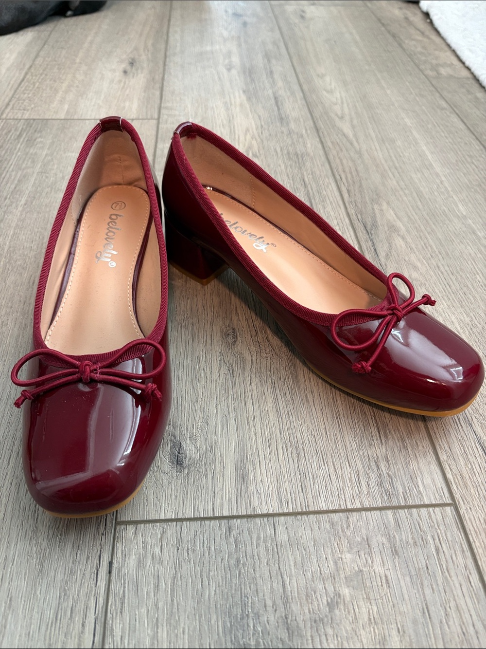 Burgundy Patent Low Block Heel Ballet Pumps